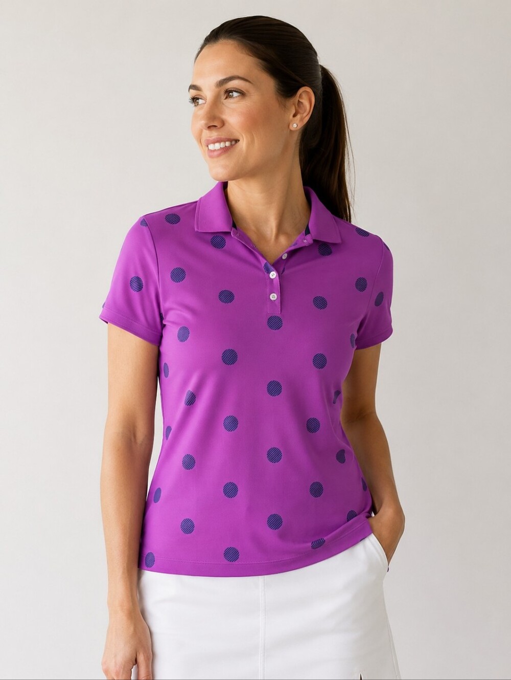 Nike Golf Tour Performance Purple Polka Dot Dri-FIT Polo Women’s Sm Golfcore